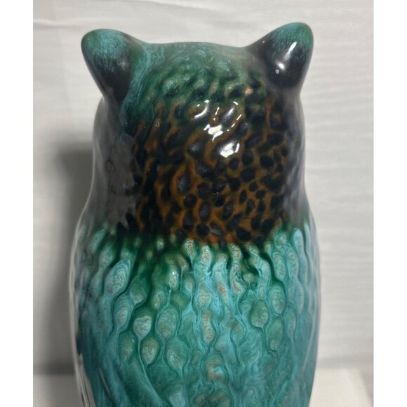 Blue Mountain Pottery Owl Ceramic Green Drip Glaze Vintage 10" Tall Canada Vtg - Picture 5 of 9